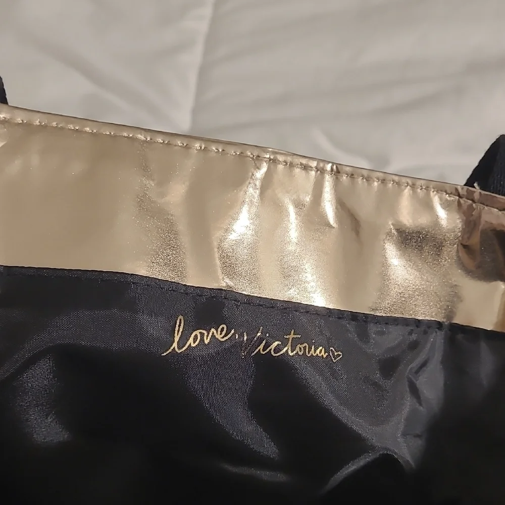 Victoria's Secret Gold and Black Quilted Tote